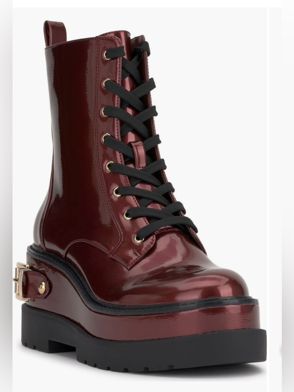 Jessica Simpson Glossy Oxblood Lace-Up Combat Boot with Buckle
